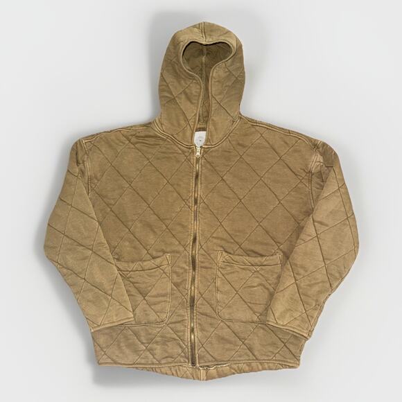 Urban Outfitters Quilted Full Zip Hoodie Jacket Green Small Oversized Sweatshirt - Picture 1 of 5